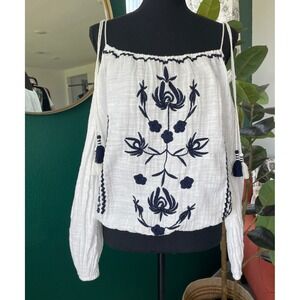 BP Embroidered Off Shoulder Peasant Blouse Womens S White Boho Cottagecore Flowy